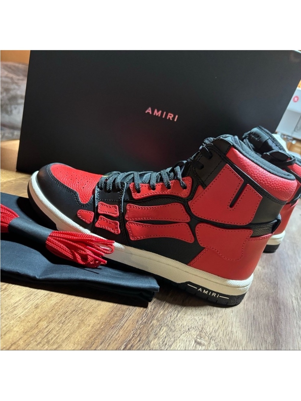 AMIRI Men's Red and Black High-Top Sneaker with White Midsole